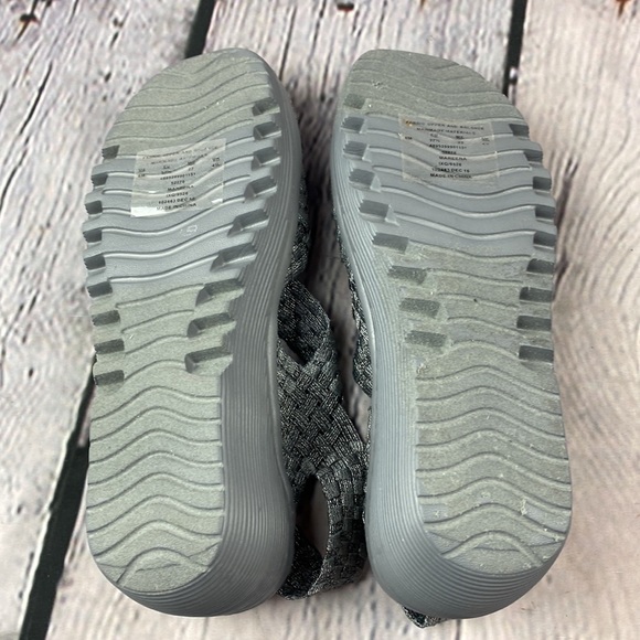 ATHETECH MAREENA Metallic Silver Woven Open Toe Sling Back Low Heel Sandals - Picture 12 of 17